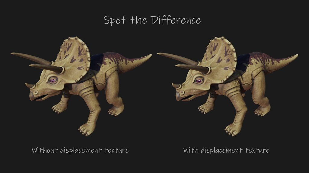 with and without displacement map triceratops
