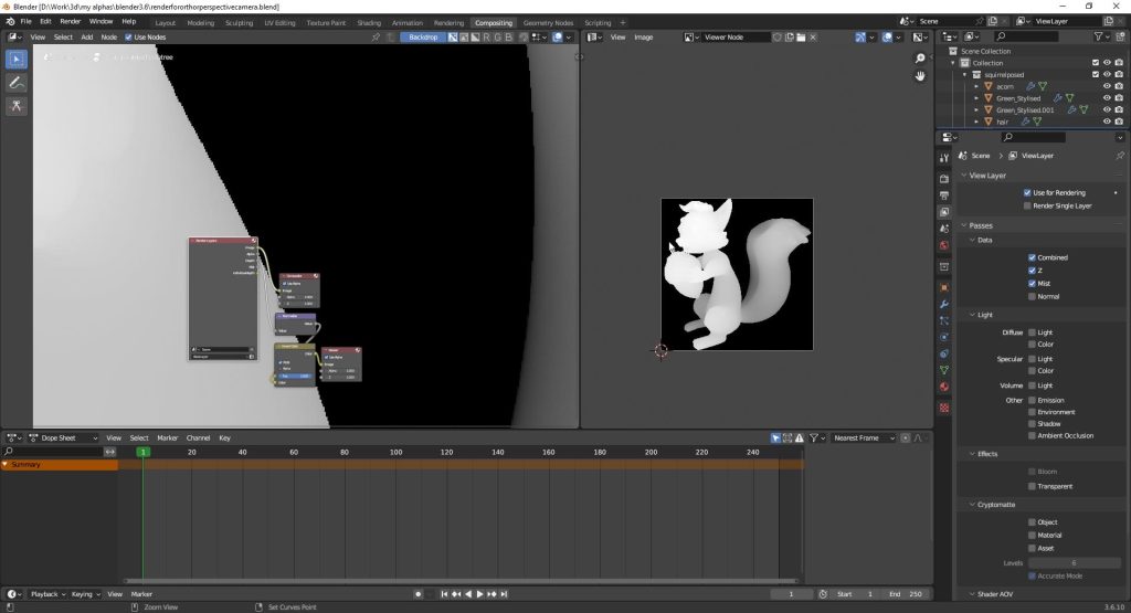 Vista de renderizado del mapa de profundidad en Blender